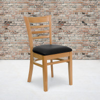 Flash Furniture Hercules Series Natural Wood Finished Ladder Back Wooden Restaurant Chair with Black Vinyl Seat XU-DGW0005LAD-NAT-BLKV-GG
